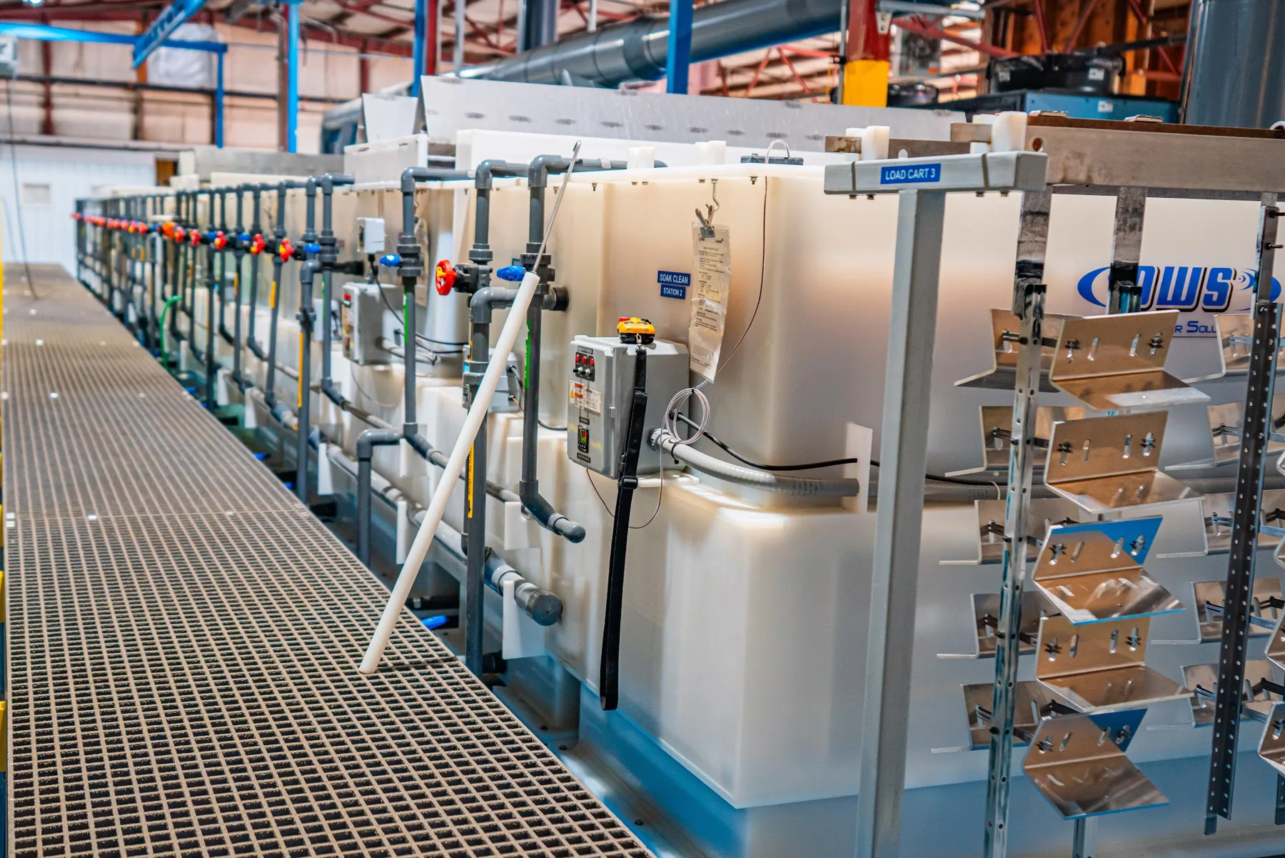 The anodizing line at the AnoPRO plant in Paoli, Indiana seen from the catwalk