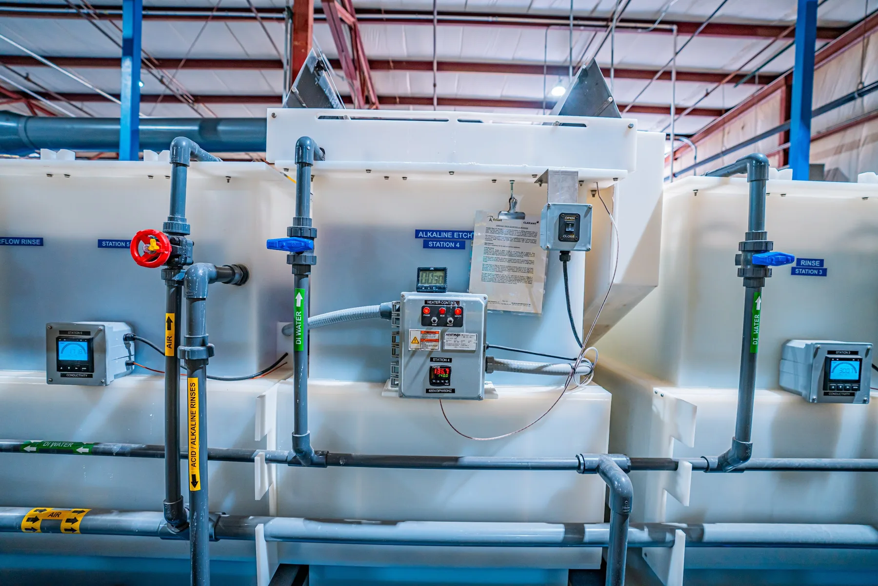 Process controls, meters, and tanks on the AnoPRO anodizing line in Paoli